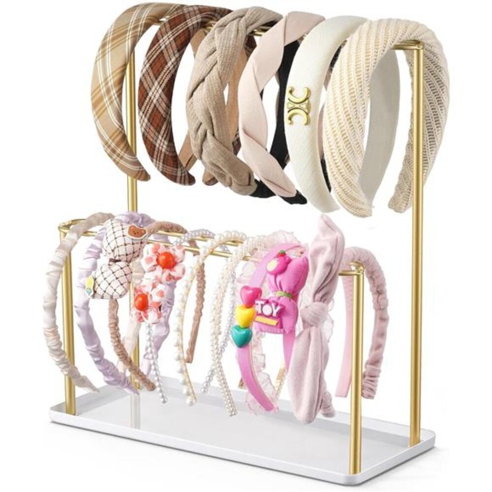Trendy Metal Headband Holder 2 Tier Jewelry Organizer Display
